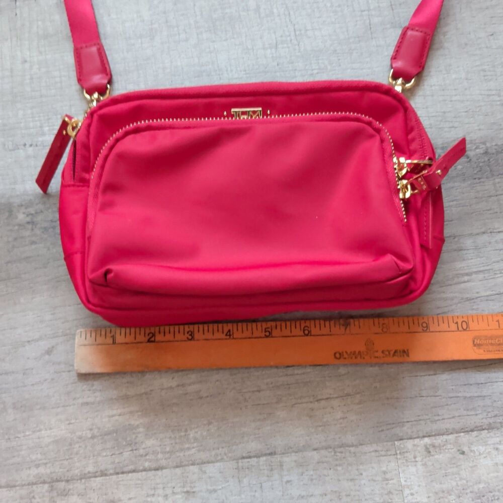 New TUMI Voyageur Persia Nylon Crossbody Bag Red Gold Hardware Carera Purse - Picture 8 of 11